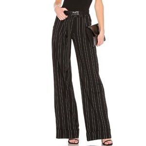 I Am Gia Pants Black White Mira Striped Wide Leg High Rise Zip Back Pocket Sz XS